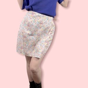 100% Cotton High Waisted Pink Floral Skort Skirt Short Womens 6 small 90s 80s